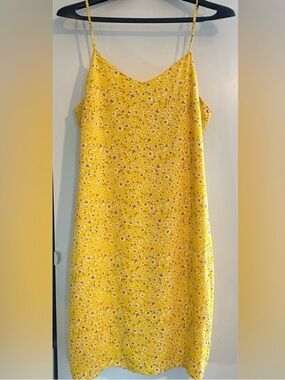 Abound Yellow Floral Midi Slip Dress with Spaghetti Straps